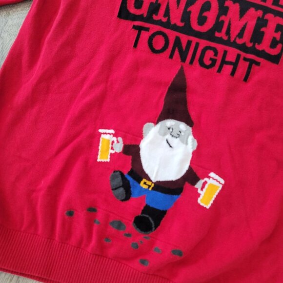 Men's Red Ugly Christmas Sweater "Take Me Gnome Tonight" gnome beer drinking L - Picture 7 of 7